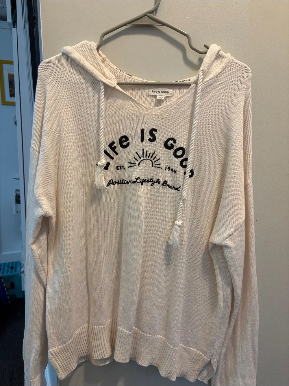 Life Is Good Cream Knit Hoodie - Picture 1 of 3